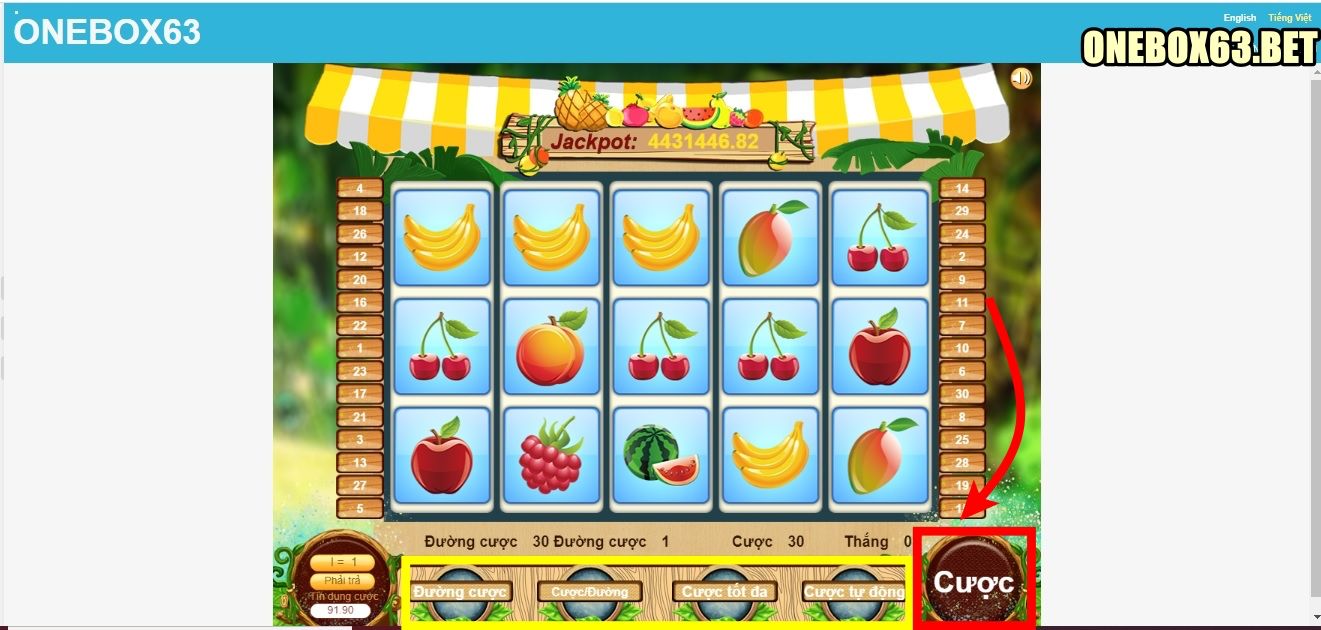 Cách thức chơi Slot Fruit tại nhà cái Onebox63