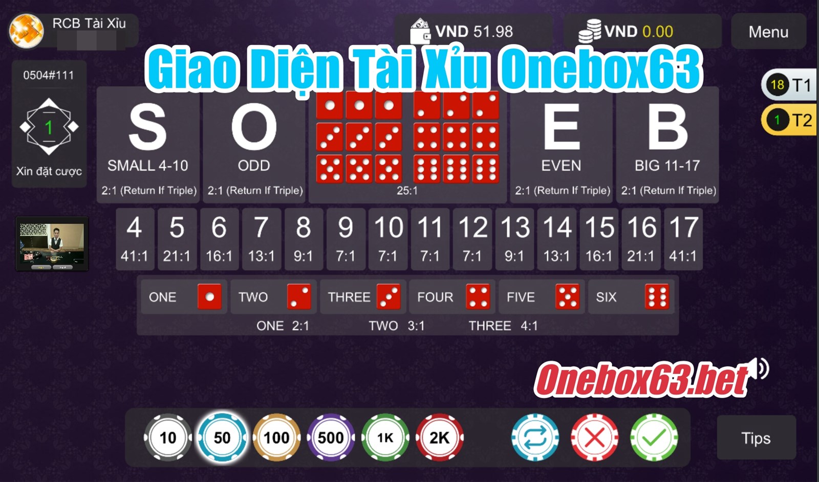 Giao diện tài xỉu Onebox63 người thật tại Casino